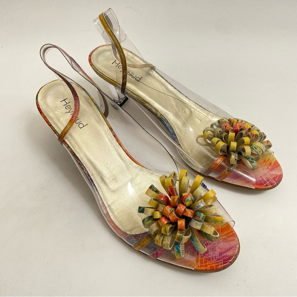 Heyraud Clear Slingback Peep Toe Heeled Sandals 8 / 38.5 Bow Transparent Shoes